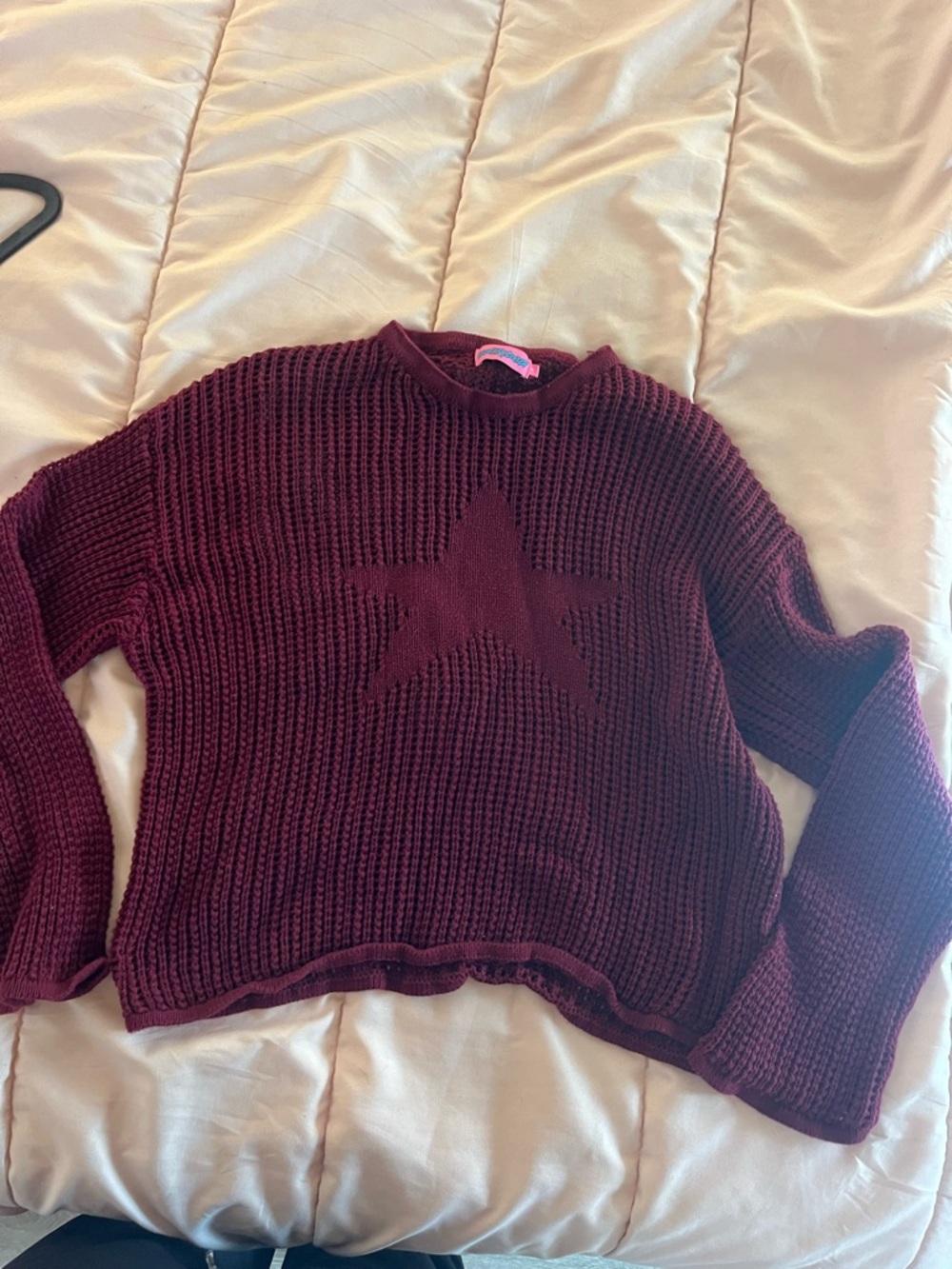 Edikted Burgundy Star Knit Crewneck Sweater